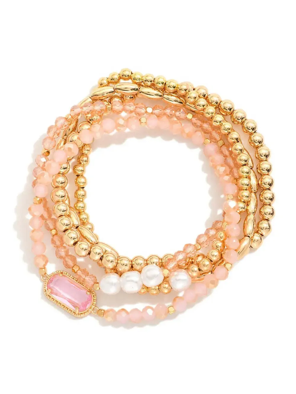 Pink Gold Beaded Stretch Bracelet Stack Set of 5